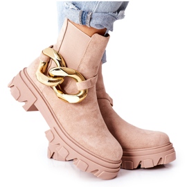 S.Barski Bottes de Chelsea beige isolées pour femmes avec un ornement