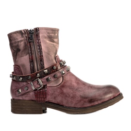 Bottines cloutées rouges Elffie bordeaux brun
