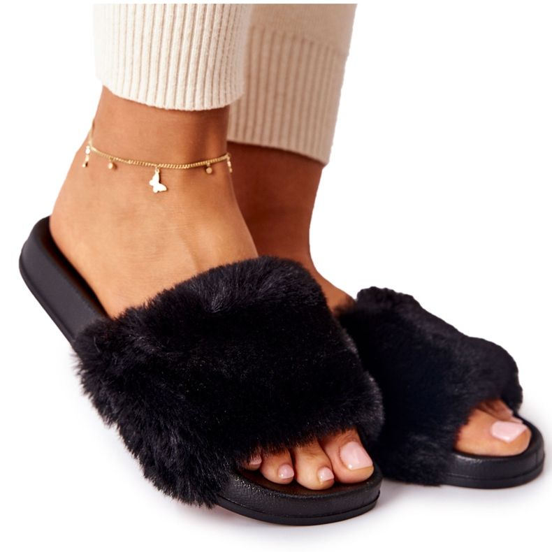 PH1 Pantoufles En Caoutchouc Avec Fourrure Emmie Noire le noir