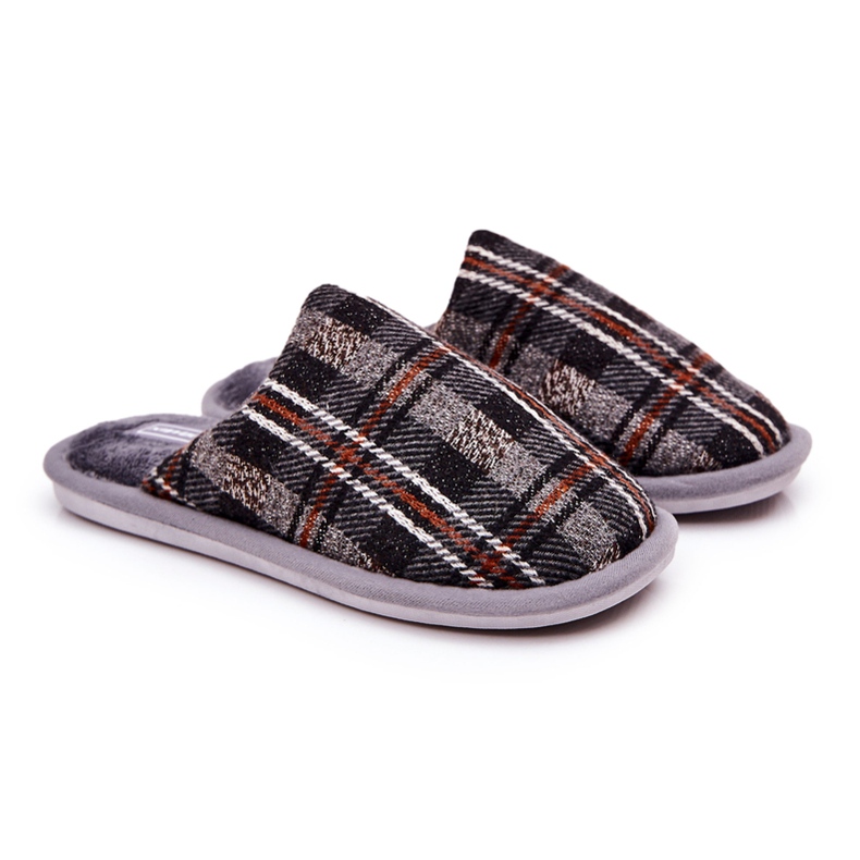 WJ1 Chaussons Homme Gris Chaud à Carreaux Whisper brun