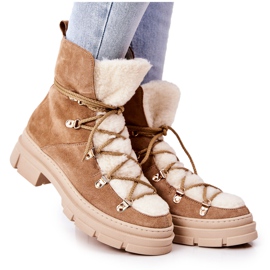 PF1 Bottes Chaudes En Daim Beige Trappers Mindago