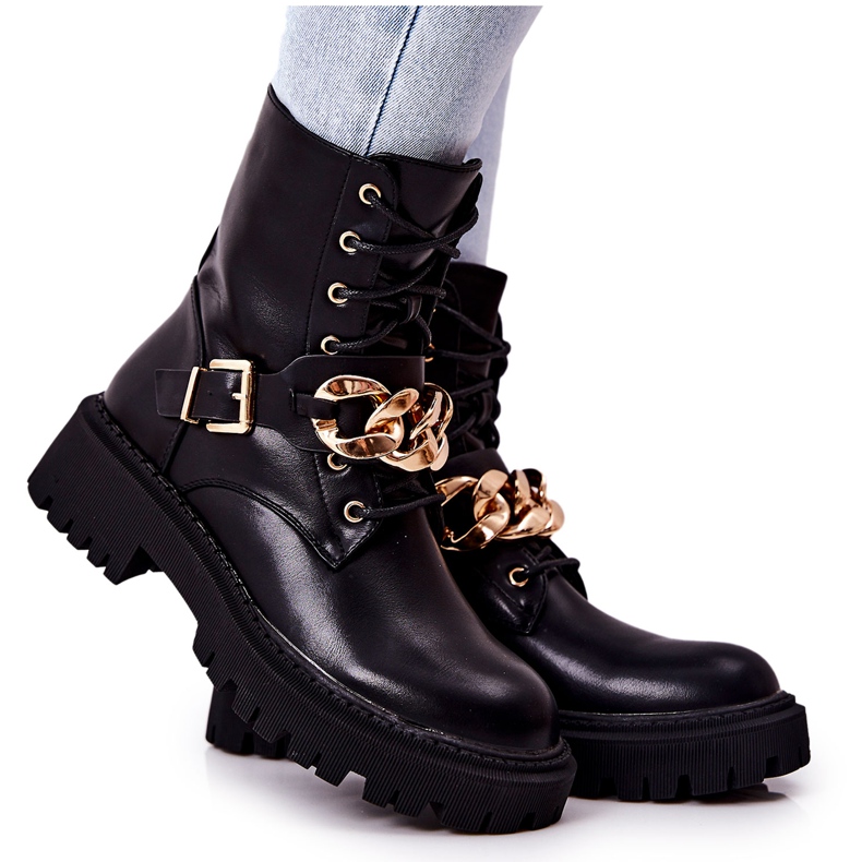WS1 Bottes de travail Molisa noires avec chaîne le noir d'or