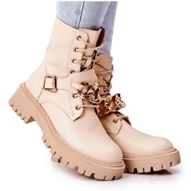 WS1 Bottes de travail Molisa beiges avec chaîne d'or