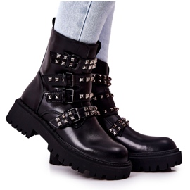 WS1 Boots Workers Avec Bretelles Noir Brenna Studs le noir