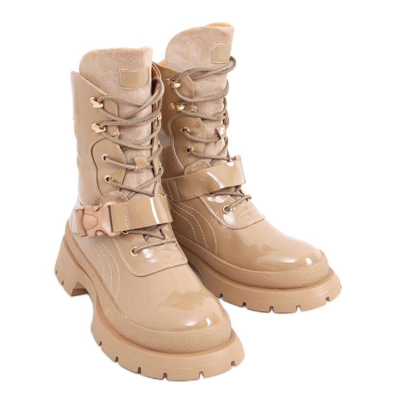 Boots Jens Kaki vernies militaires beige brun