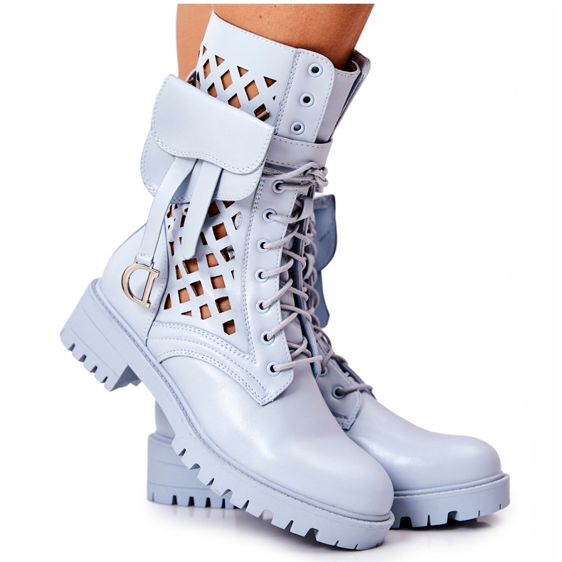 PS1 Boots ajourées avec le rein Blue Rock Star bleu