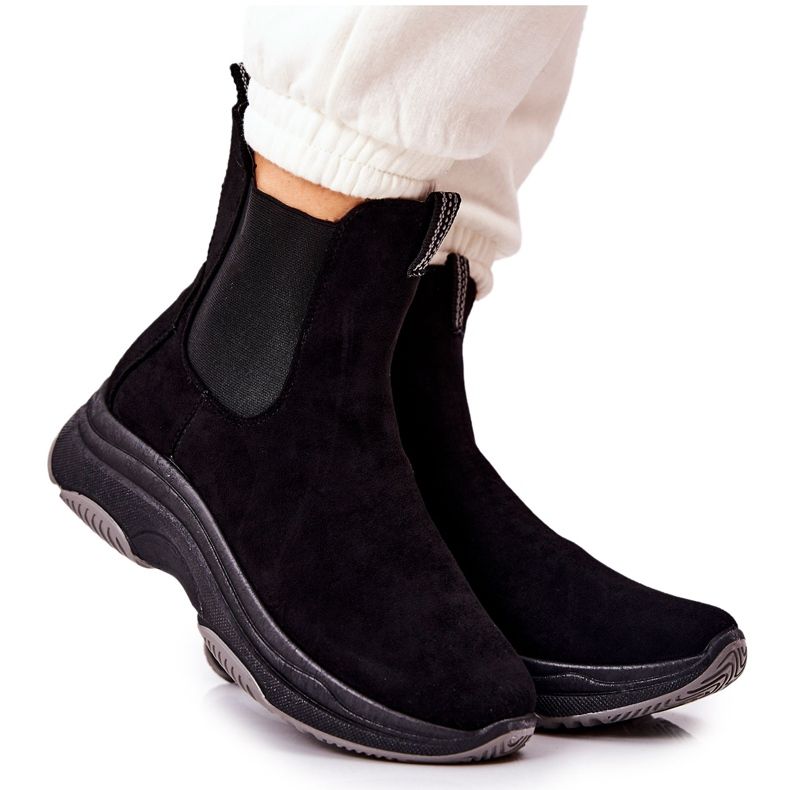 WS1 Bottes plateformes en daim noires Nicci le noir