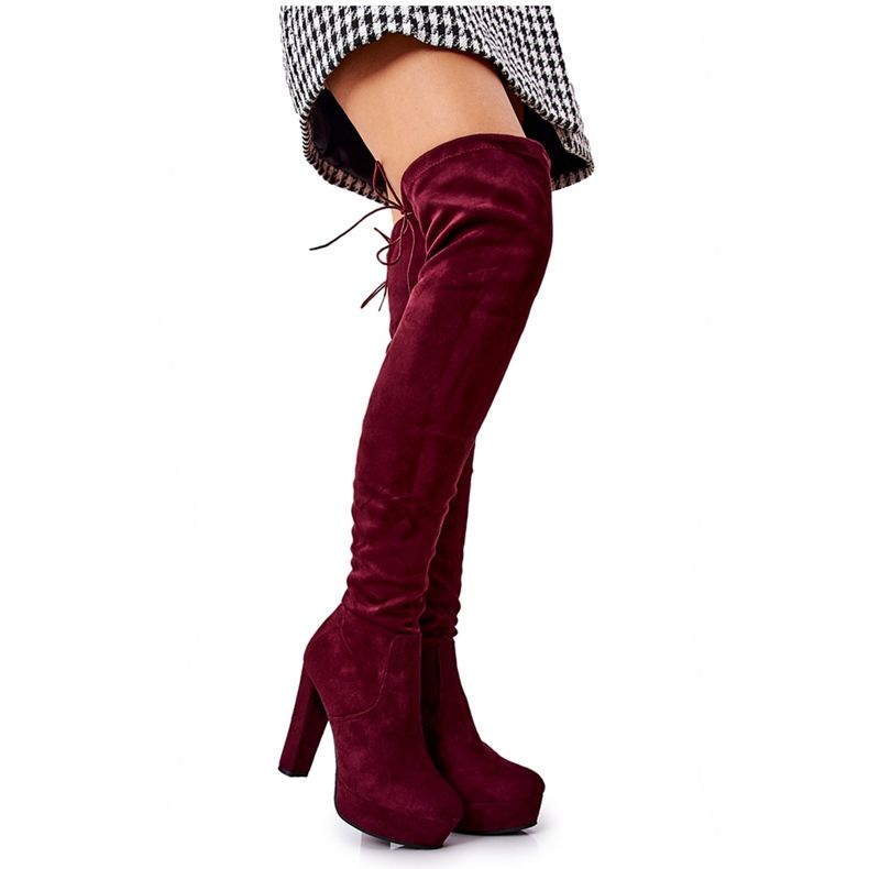 WS1 Bottines Talon Daim Bordeaux Minesa rouge
