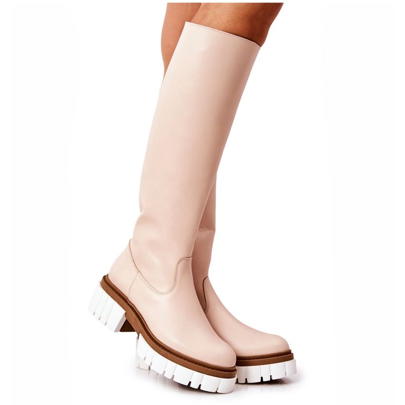 PA2 Bottes en cuir avec fermeture éclair Nellis beige brun