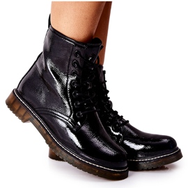 PE1 Bottines Ouvrières Laquées Sur Crosse Slider Noir