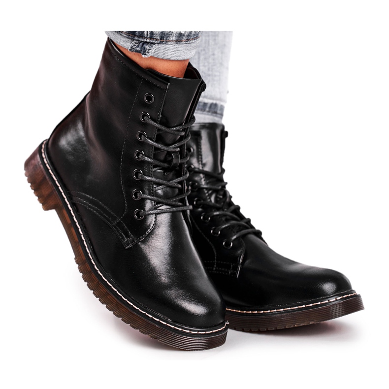 EVE Bottines Femme Bottines Trappeurs Laquées Marita Noir le noir