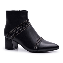 PS1 Bottines Femme À Talons En Spitz Avec Rivets Noir Primma