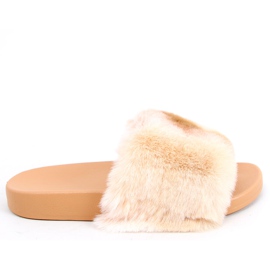 Chaussons Emy Camel en fourrure dégradée beige brun