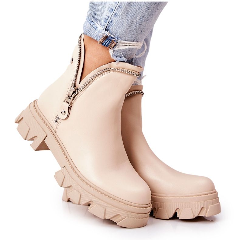 WS1 Bottines en cuir avec fermetures éclair beiges décoratives Deborah