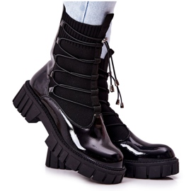PL4 Bottes Laquées Ouvriers Avec Chaussette Noir Connor
