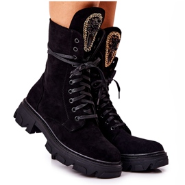 PL4 Bottines en daim noir avec ornements Elaina le noir