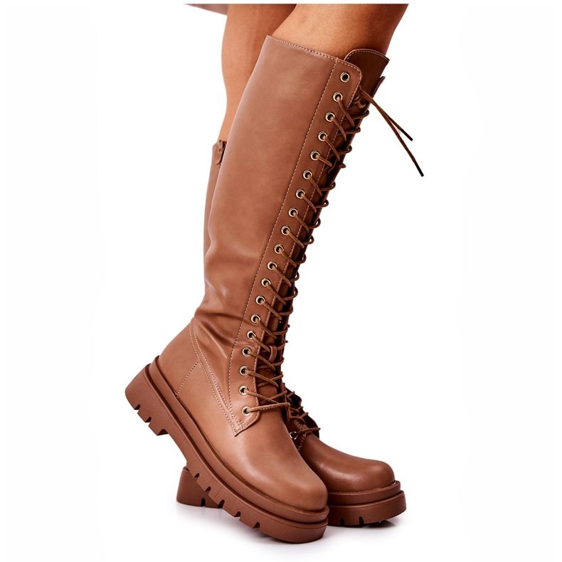 PG2 Bottes hautes chaudes nouées camel Kannies brun