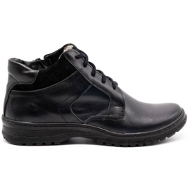 KOMODO Chaussures d'hiver en cuir noir pour hommes 907K