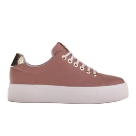 Marco Shoes Baskets femme en cuir véritable sur semelle épaisse rose doré