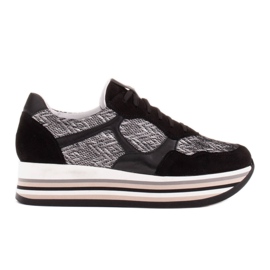 Marco Shoes Baskets sur semelle épaisse en cuir naturel blanc noir