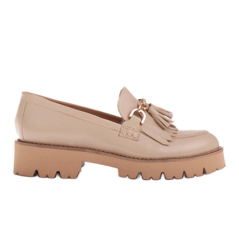 Marco Shoes Mocassins avec une chaîne dorée sur une semelle légère beige