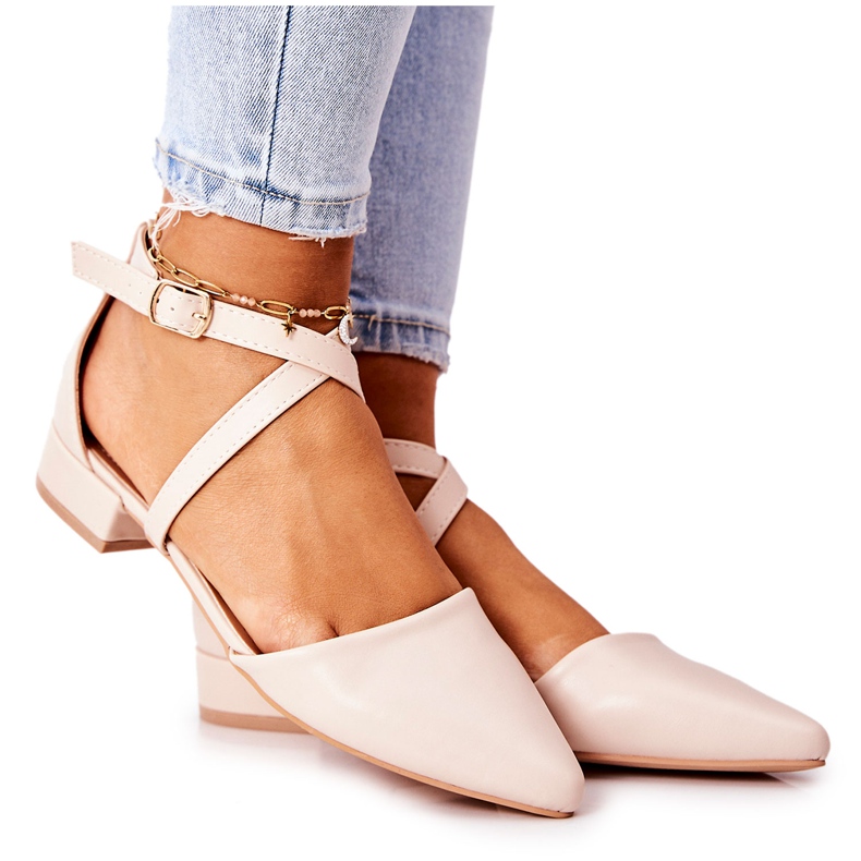 WS1 Escarpins En Cuir À Talons Bas Beige Giovanna