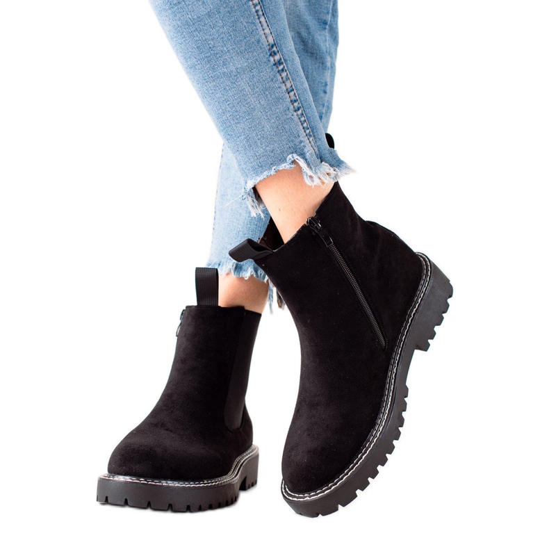 Ideal Shoes Bottines en daim sur la plate-forme le noir