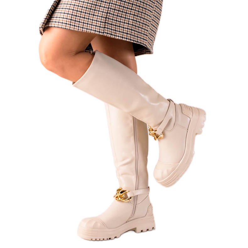 Diamantique Bottes avec ornement de mode beige