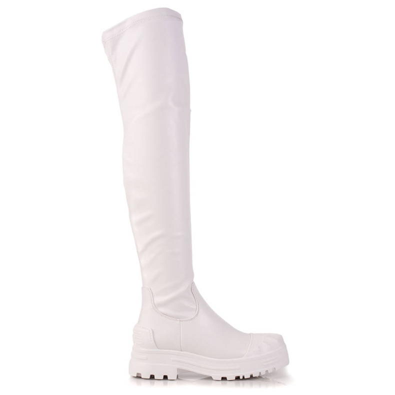 Diamantique Bottes hautes en cuir écologique blanche