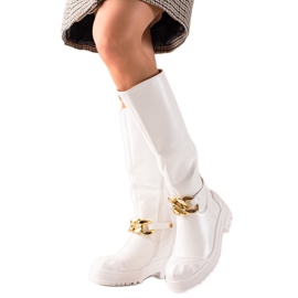 Diamantique Bottes avec ornement de mode blanche