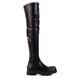 Diamantique Bottes hautes en cuir écologique noir