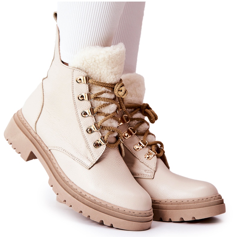 PF1 Bottines Chaudes Cuir Beige Khaleni