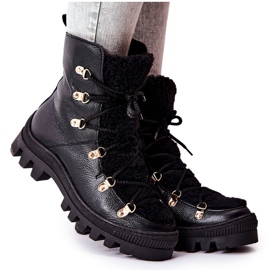 PF1 Bottes Chaudes En Cuir Noir Cateline Trappers le noir