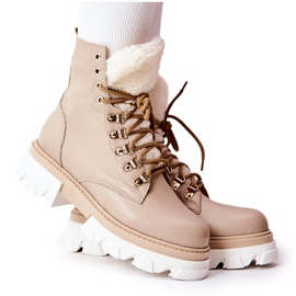 PF1 Bottes Chaudes En Cuir Workery Beige Lecolly PF1 Bottes Chaudes En Cuir Workery Beige Lecolly
