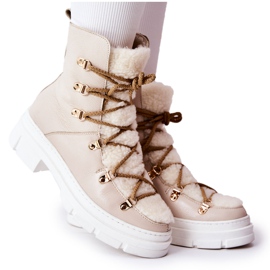 Bottes En Cuir Chaud Beige Clair Nerisso Trappers
