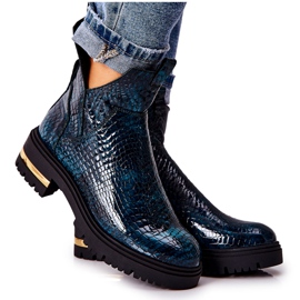 PA2 Bottes chaudes en cuir vert Tanya Crocodile noir