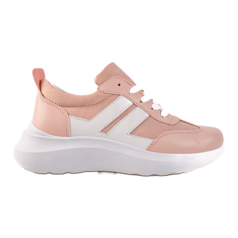 Ideal Shoes Baskets à la mode avec des rayures blanche rose