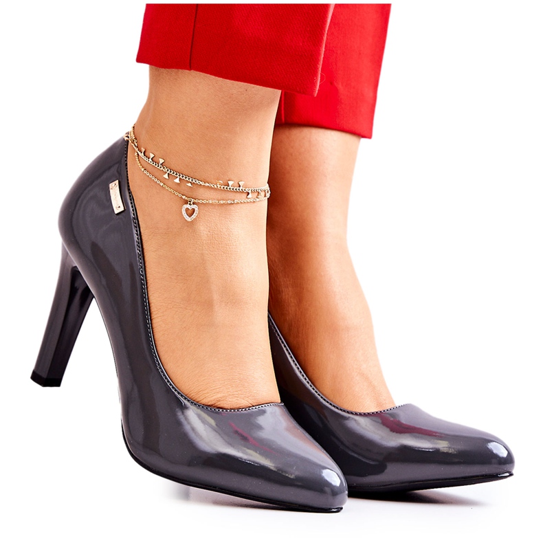 Sergio Leone Escarpins Femme Laqués Sur Un Talon Gris Foncé Campbell