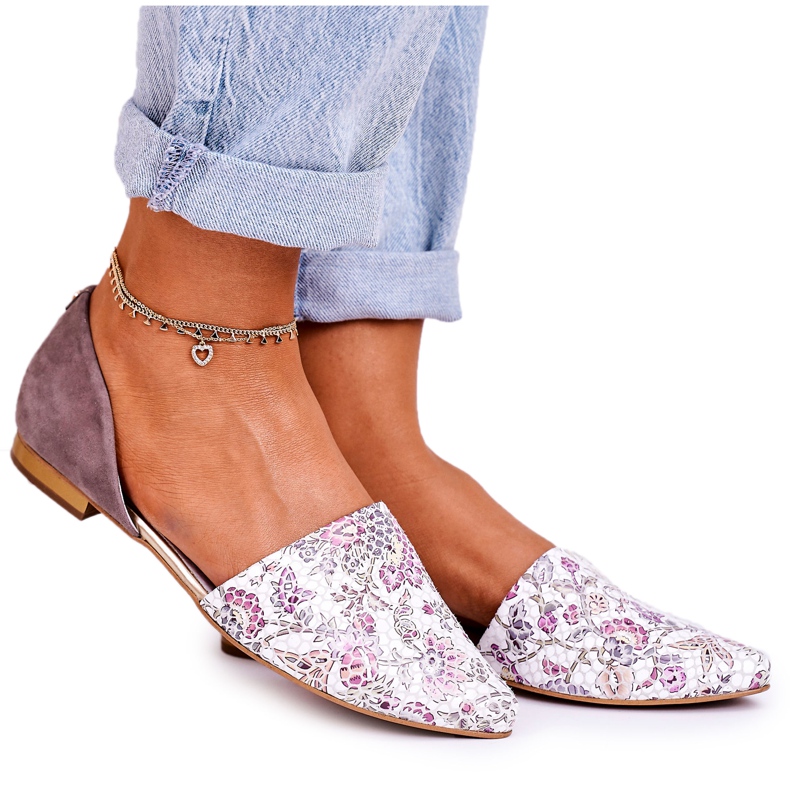 Ballerines Élégantes En Cuir Avec Fleurs Laura Messi 1110 Blanc blanche rose multicolore