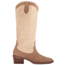 Marco Shoes Bottes de cowboy dans une combinaison de daim et de tissu beige