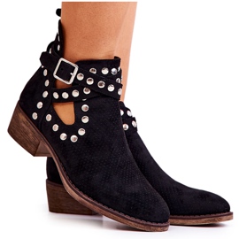 Boots Dakota noires ajourées à strass