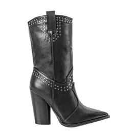 BM Bottes de cowboy noires avec tige Bora décorée