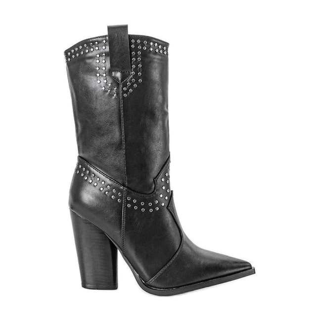 BM Bottes de cowboy noires avec tige Bora décorée le noir