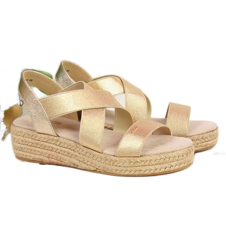 Sandales espadrilles sur la plateforme Big Star W HH274414 or d'or