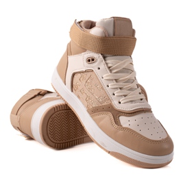TRENDI Baskets Velcro confortables beige brun