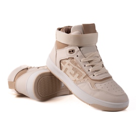 TRENDI Baskets Velcro confortables beige brun