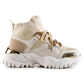 TRENDI Baskets mode beige d'or