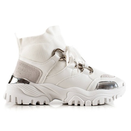TRENDI Baskets mode blanc argent gris