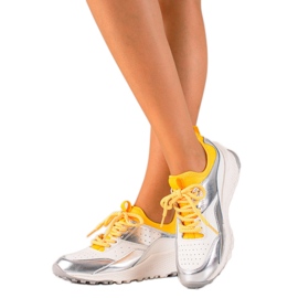 Goodin Baskets en cuir élégantes blanc argent jaune