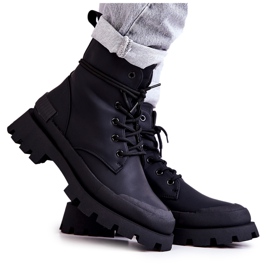 Bottes Chaudes En Cuir Attachées Noir Racquell